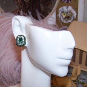 Indian Moghul Revival Sterling Silver Green/Clear Cubic Zirconia Stud Earrings